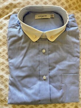Coach 1941 Women’s Light Blue Dress Shirt with White Contrast Collar and Cuffs